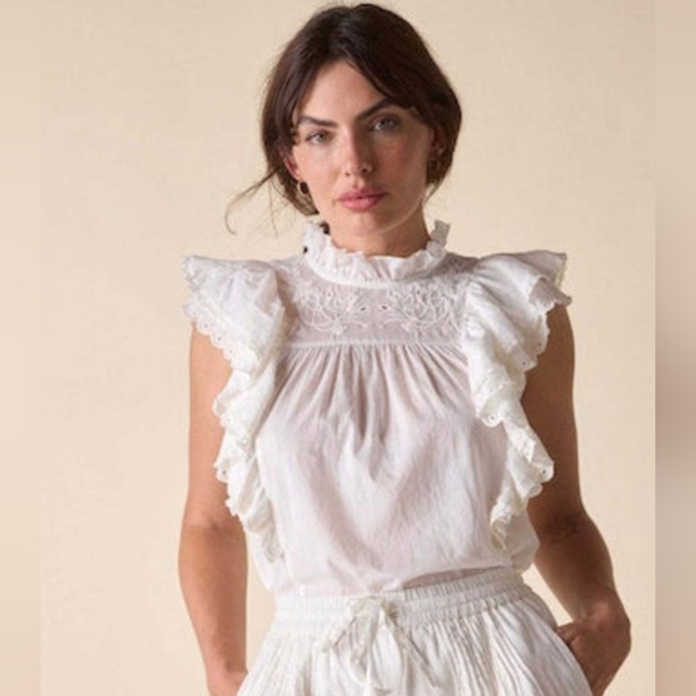 NWT St. Roche Elysian Top in Milky White Eyelet Embroidery  NEW Summer
